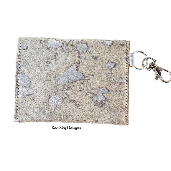 Silver Acid Wash Cowhide Keychain Card Wallet - Picture 2 of 3